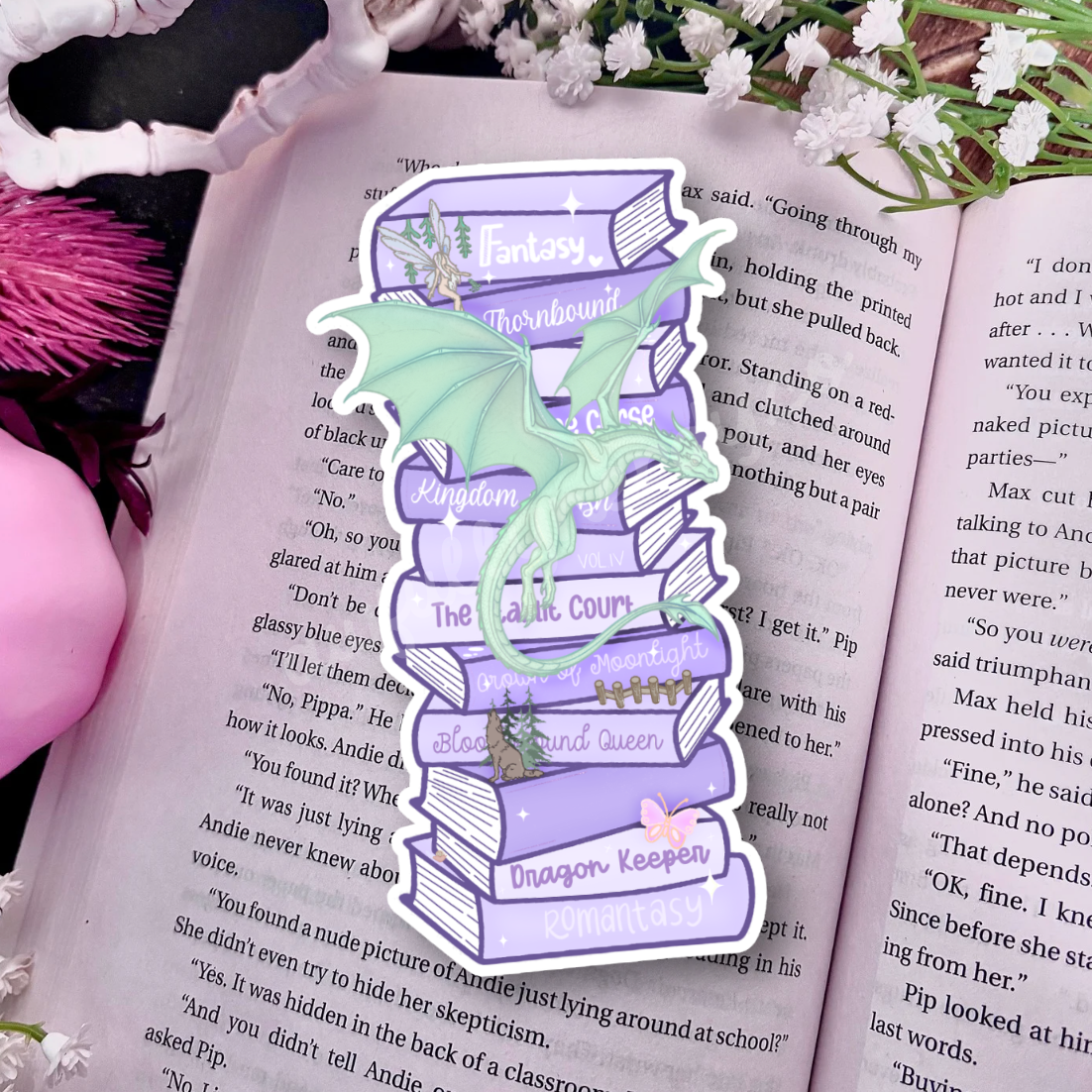 Whimsical Bookstack Fantasy Die-Cut Sparkle Bookmark: No Tassel