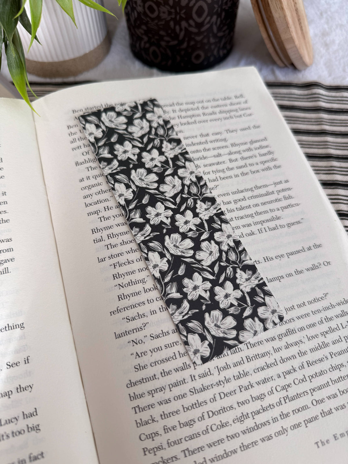 Black and White Floral Bookmark: Soft Touch Matte