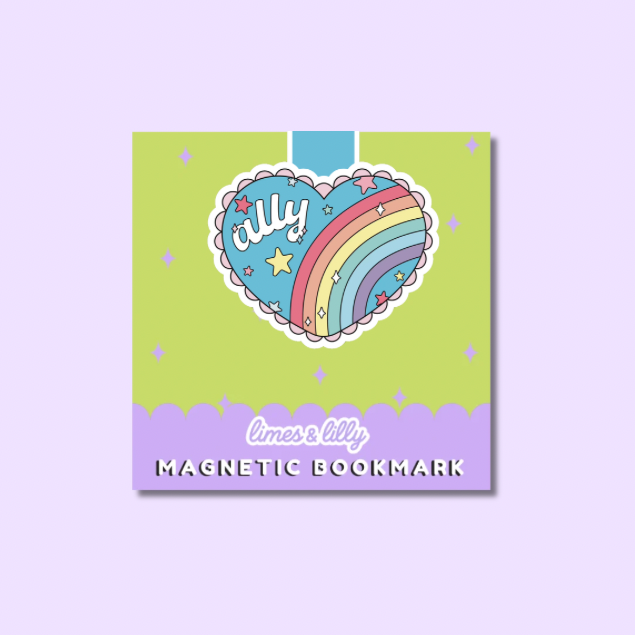 Ally Rainbow Heart Magnetic Bookmark | Cute Pride Bookmark