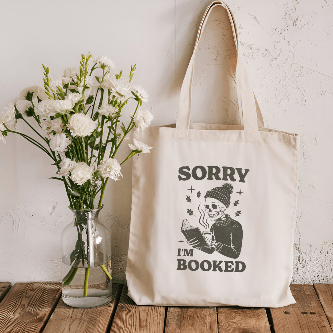 Sorry I'm Booked Skeleton Sublimated Canvas Tote Bag