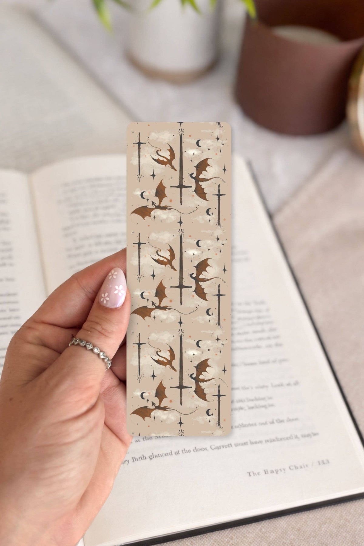 Beige Dragons and Swords Bookmark: Soft Touch Matte