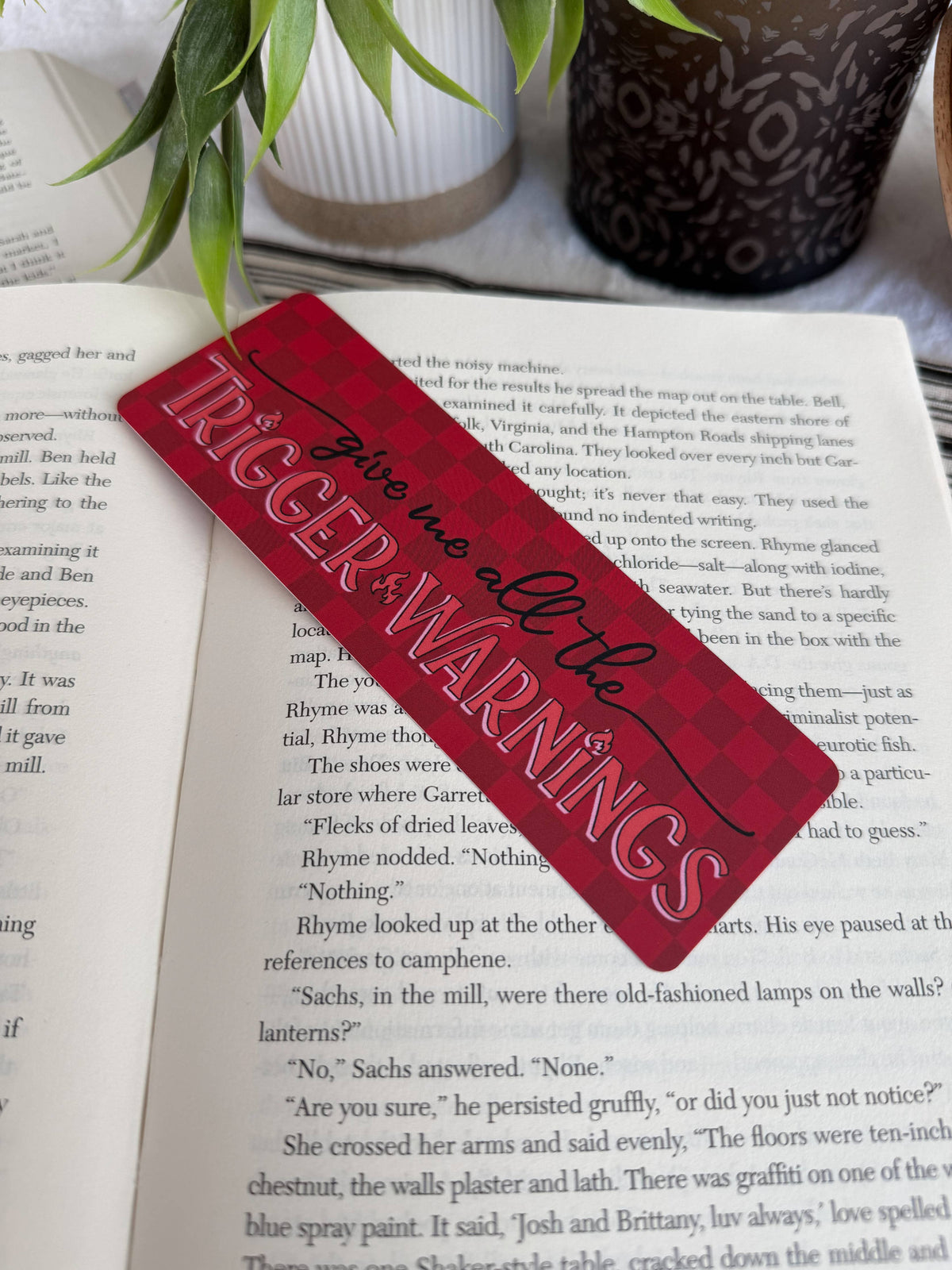 Trigger Warnings Bookmark | Dark Romance, Red Checker: Soft Touch Matte