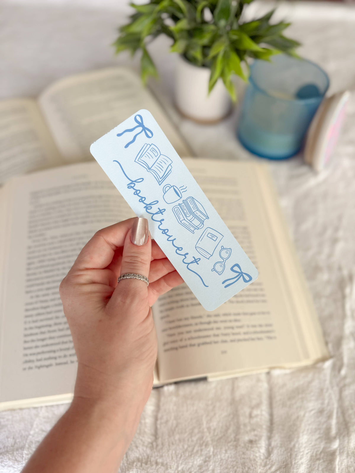 Blue Booktrovert Doodles Bookmark: Soft Touch Matte