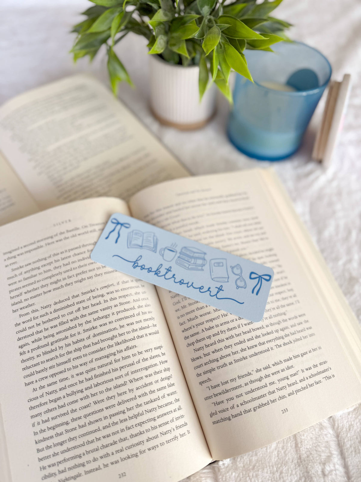 Blue Booktrovert Doodles Bookmark: Soft Touch Matte