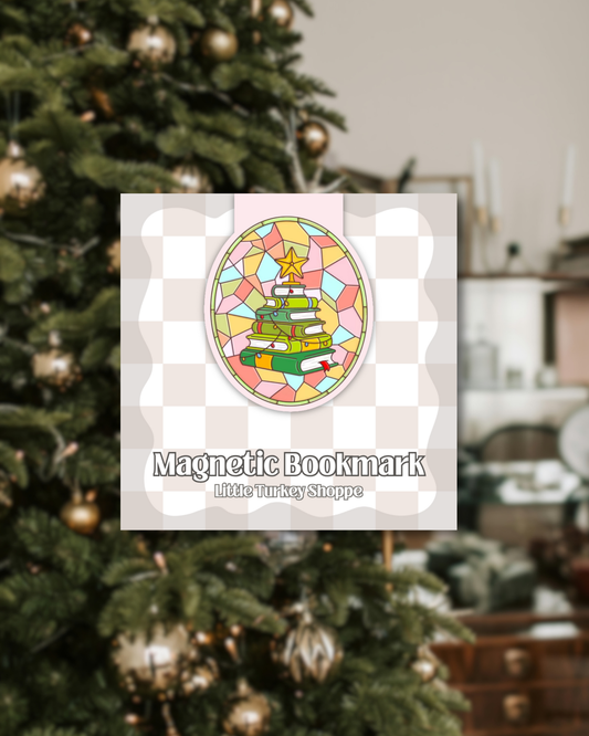 Stained Glass Bookish Christmas Tree Magnetic Bookmark