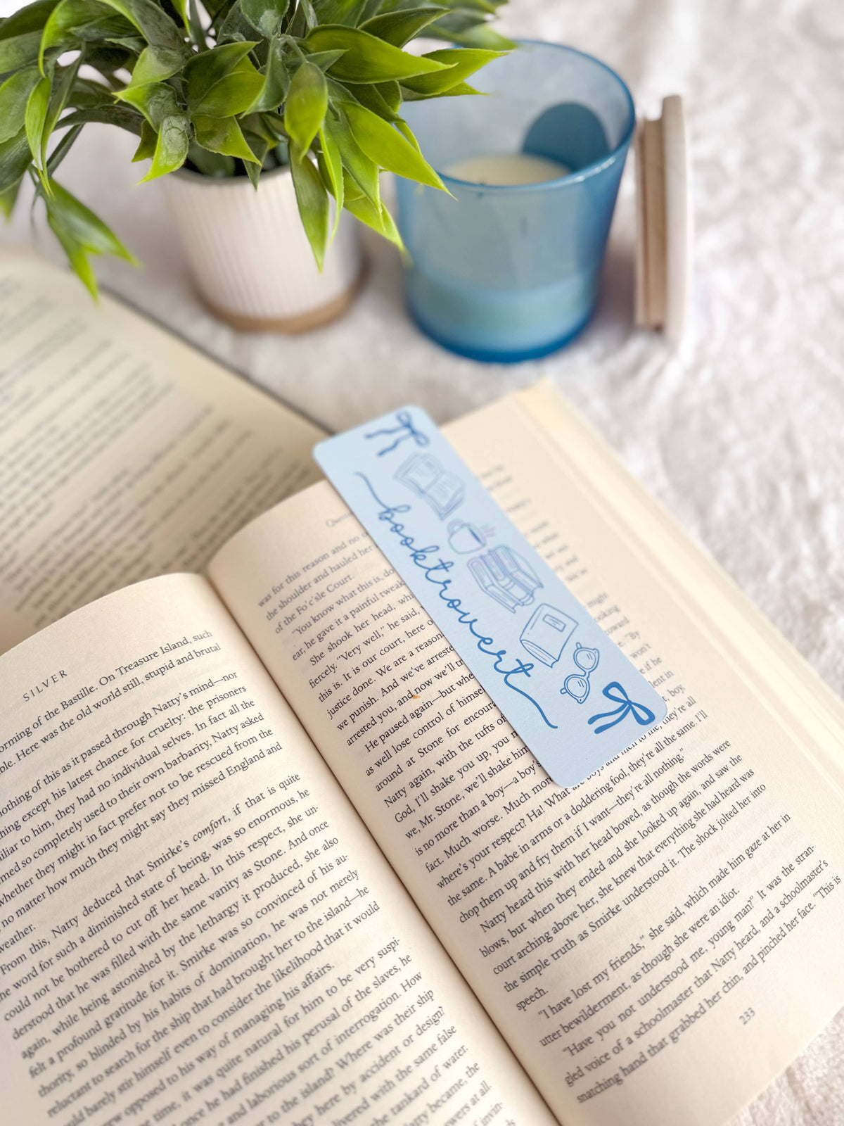 Blue Booktrovert Doodles Bookmark: Soft Touch Matte