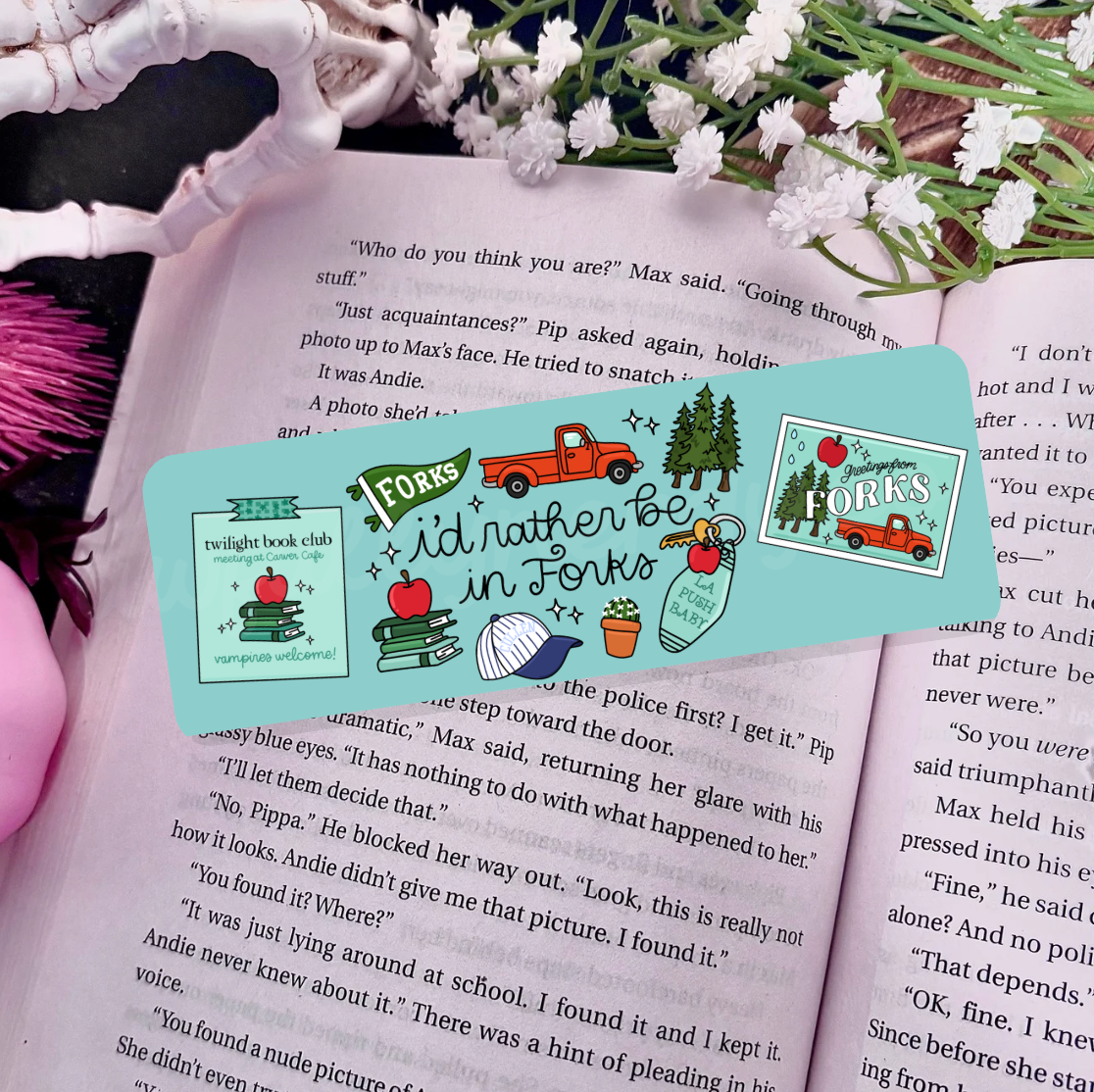 I'd Rather be in Forks Dual-Sided Cardstock Bookmark: Unlaminated