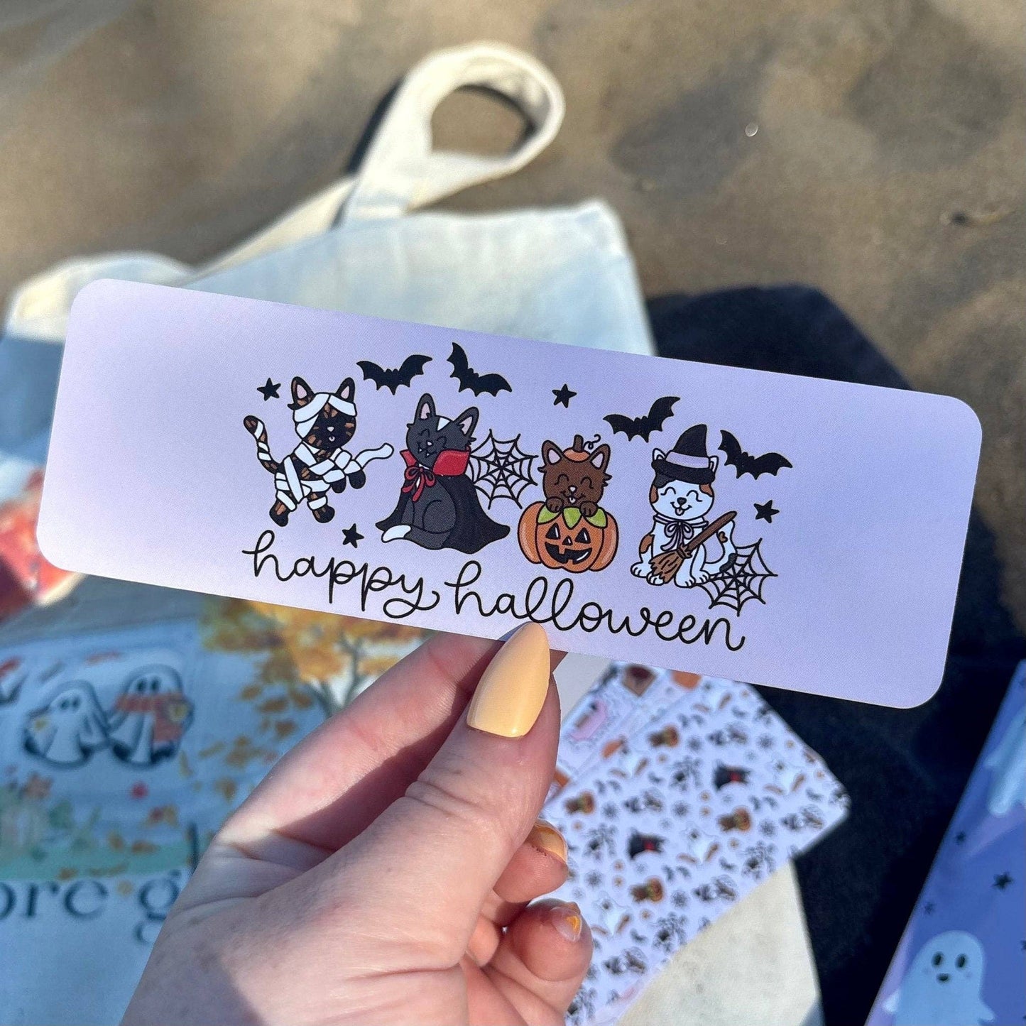 Happy Halloween Cats Dual-Sided Matte Cardstock Bookmark: Unlaminated