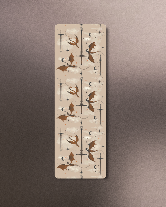 Beige Dragons and Swords Bookmark: Soft Touch Matte