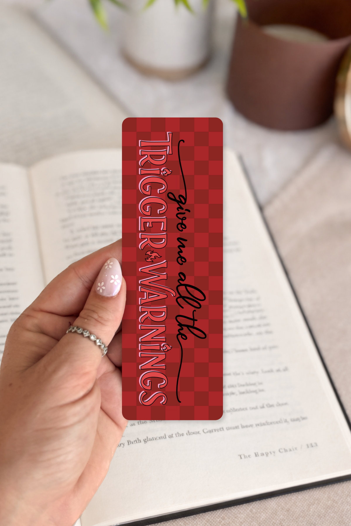 Trigger Warnings Bookmark | Dark Romance, Red Checker: Soft Touch Matte