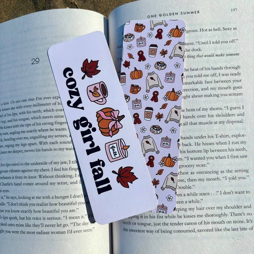 Cozy Girl Fall Dual-Sided Matte Cardstock Bookmark: Unlaminated
