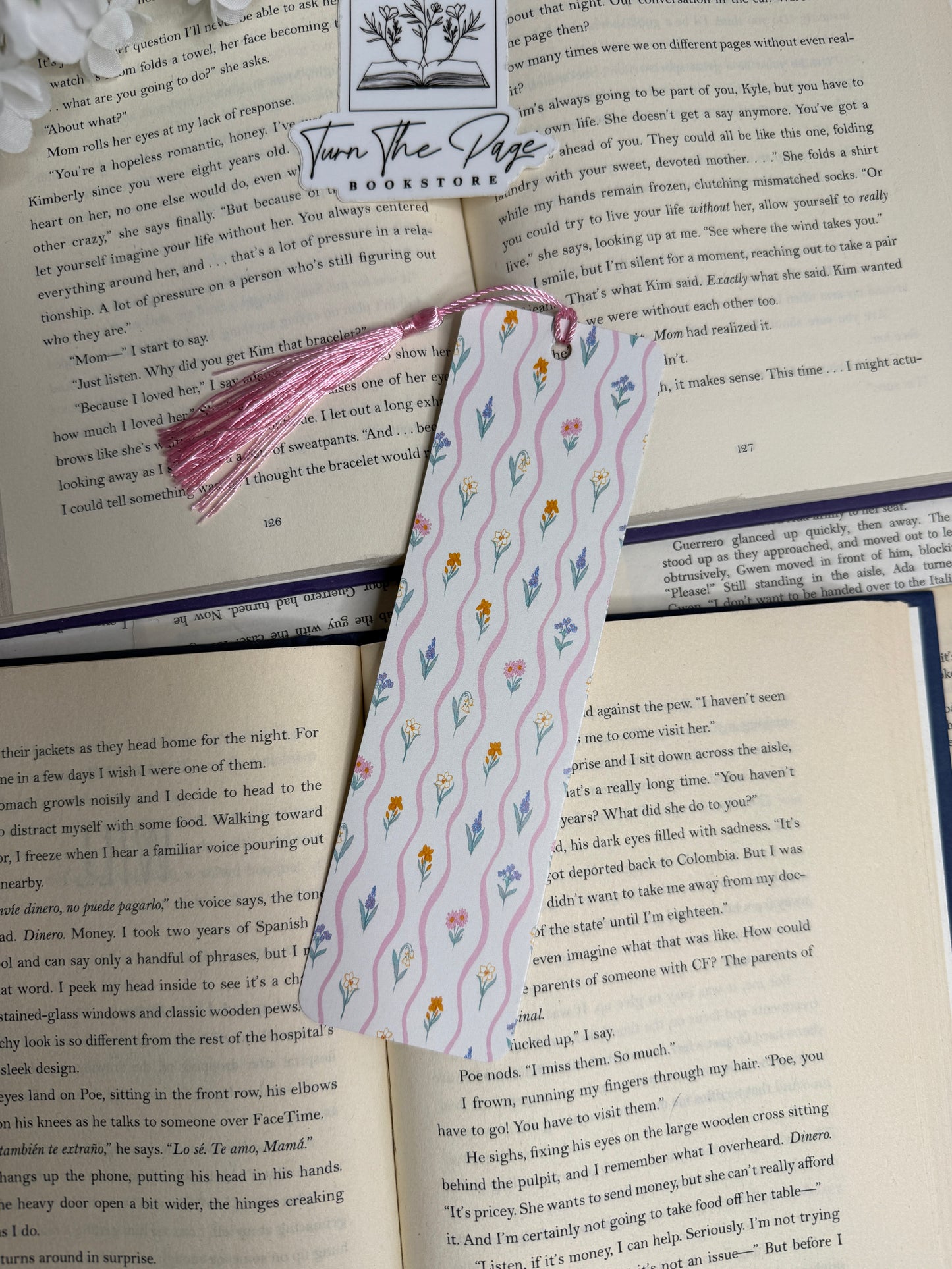 Spring Floral Rows Bookmark with Tassel