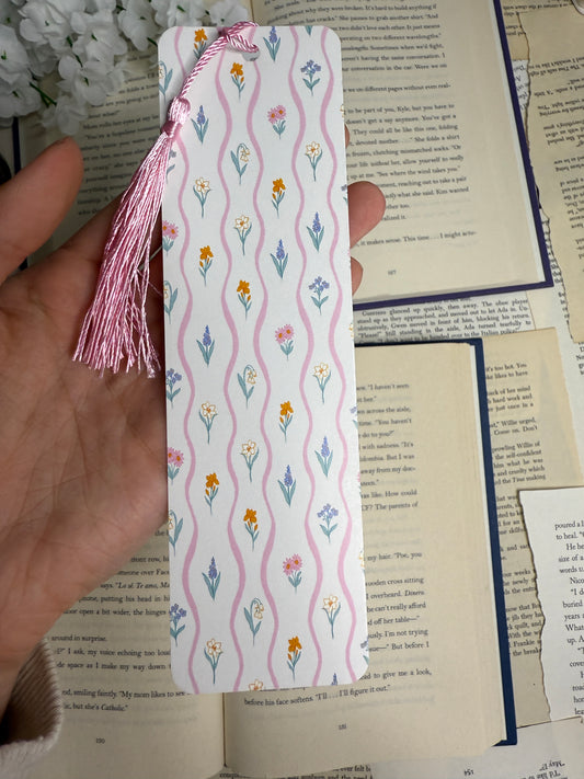 Spring Floral Rows Bookmark with Tassel