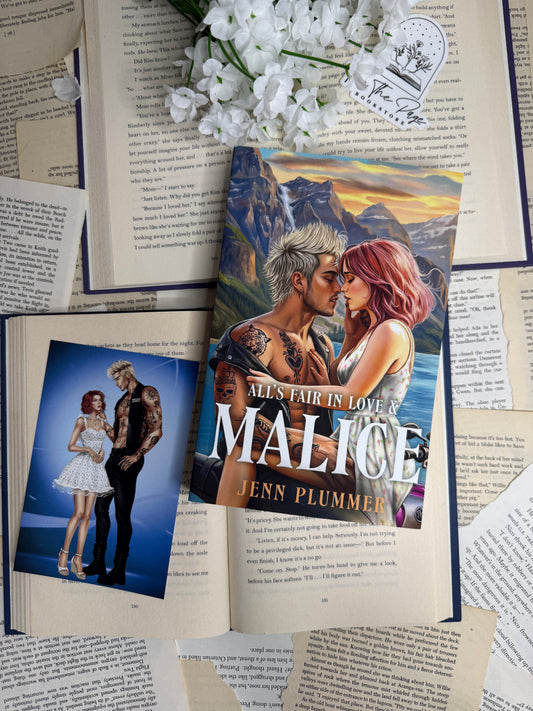 All's Fair in Love & Malice by Jenn Plummer - signed with author swag