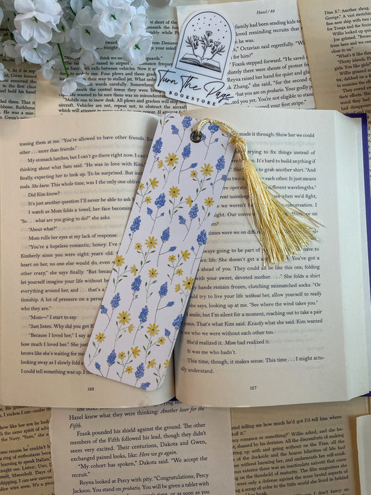 Blue Watercolor Floral Bookmark w/ Tassel