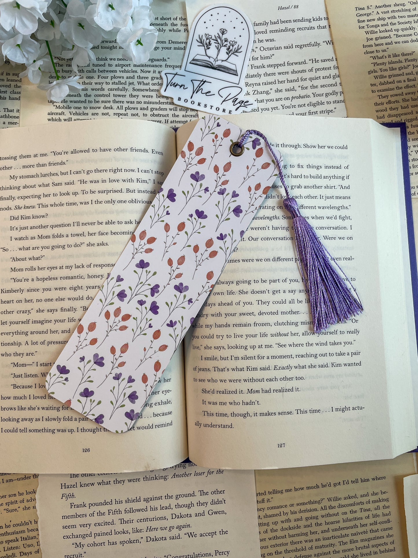 Purple Watercolor Floral Bookmark w/ Tassel