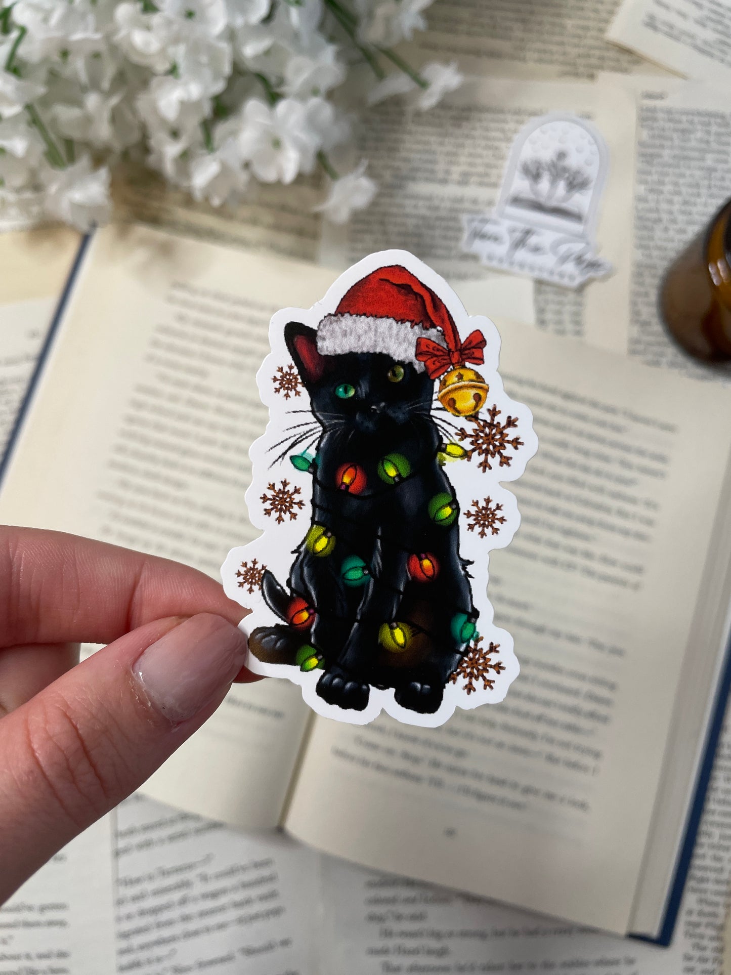 Holiday Cat with Lights Vinyl Stickers