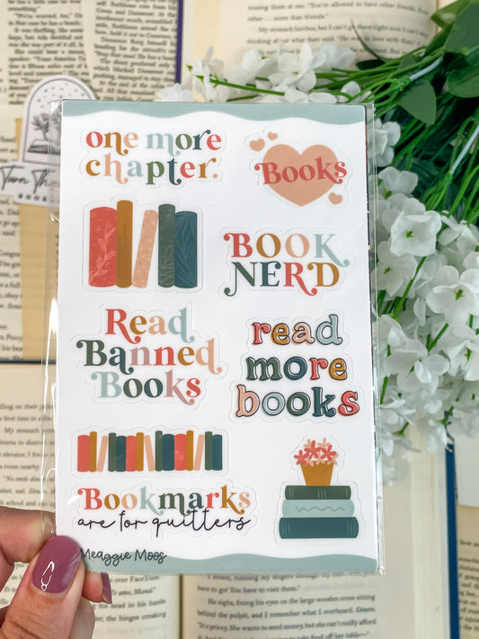 Book Nerd Bookish Waterproof Vinyl Sticker Sheet