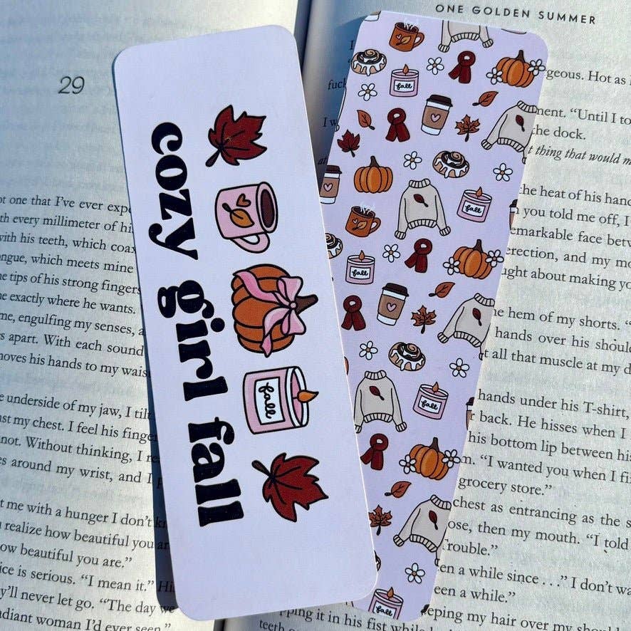 Cozy Girl Fall Dual-Sided Matte Cardstock Bookmark: Unlaminated