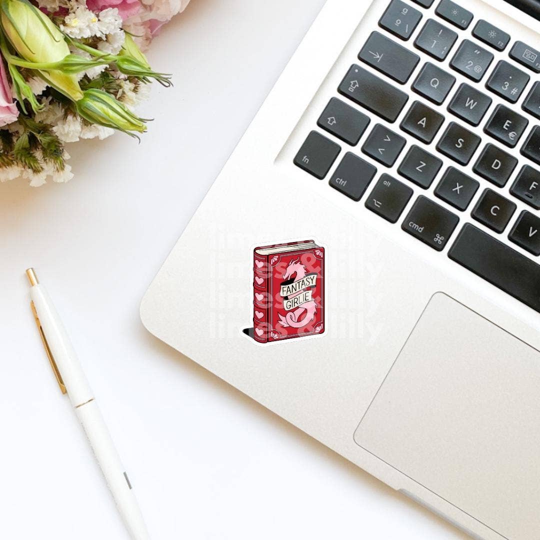 Fantasy Girlie Dragon Book Vinyl Sticker | Book Sticker |: Glossy