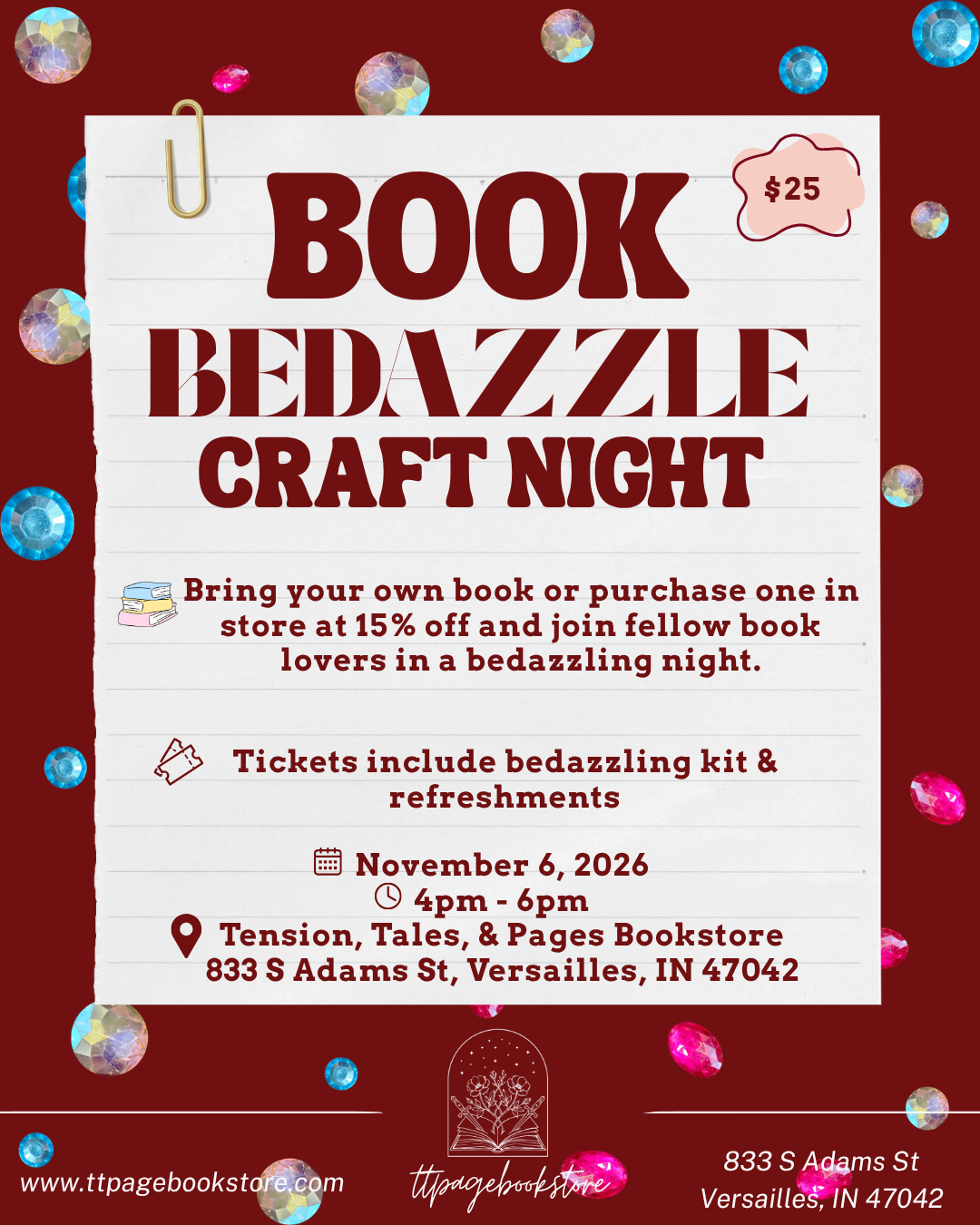 Book Bedazzle Craft Night