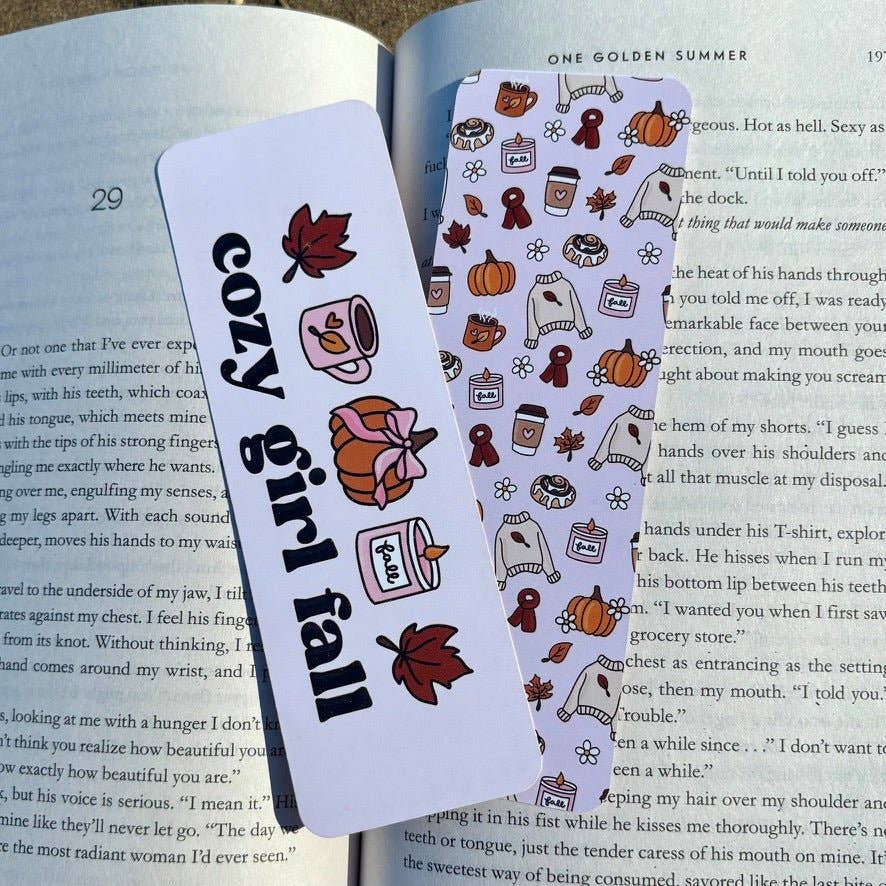 Cozy Girl Fall Dual-Sided Matte Cardstock Bookmark: Unlaminated
