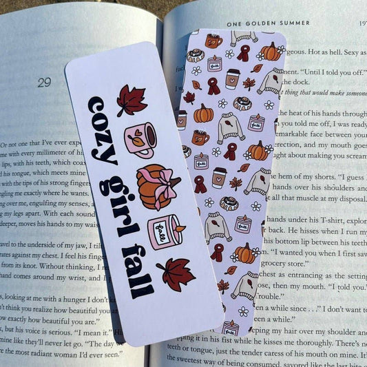 Cozy Girl Fall Dual-Sided Matte Cardstock Bookmark: Unlaminated